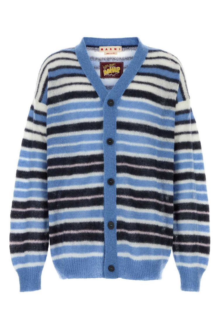 Marni Logo-embroidered Striped Mohair-blend Cardigan In Multicolor