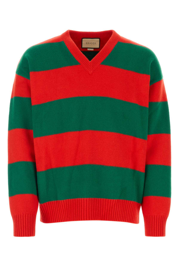 Gucci Embroidered Stretch Wool Blend Sweater In Multicolor