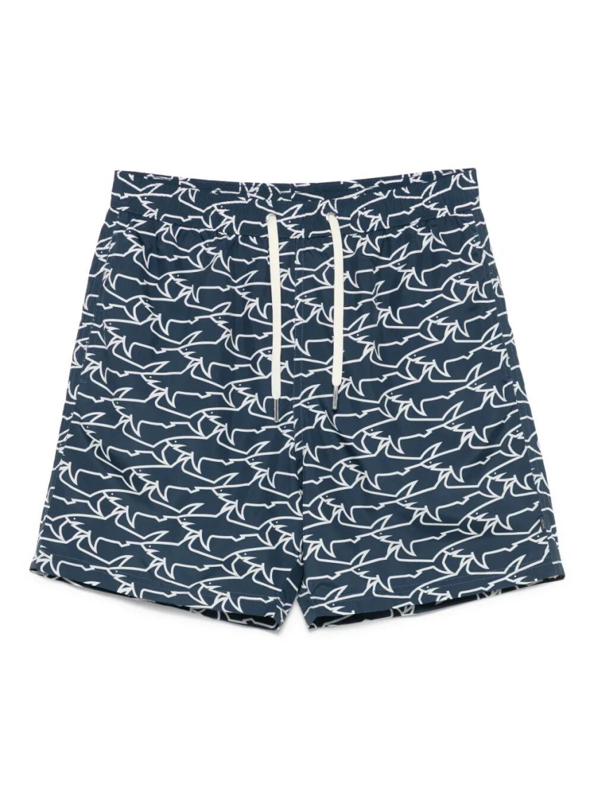 Paul & Shark Swim Trunks Print Drawstring Waistband In Black