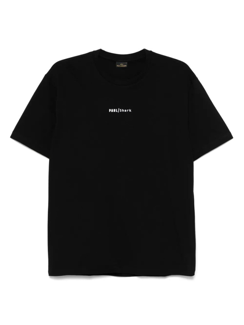 Paul & Shark Logo Print Cotton T-shirt Clothing In Black
