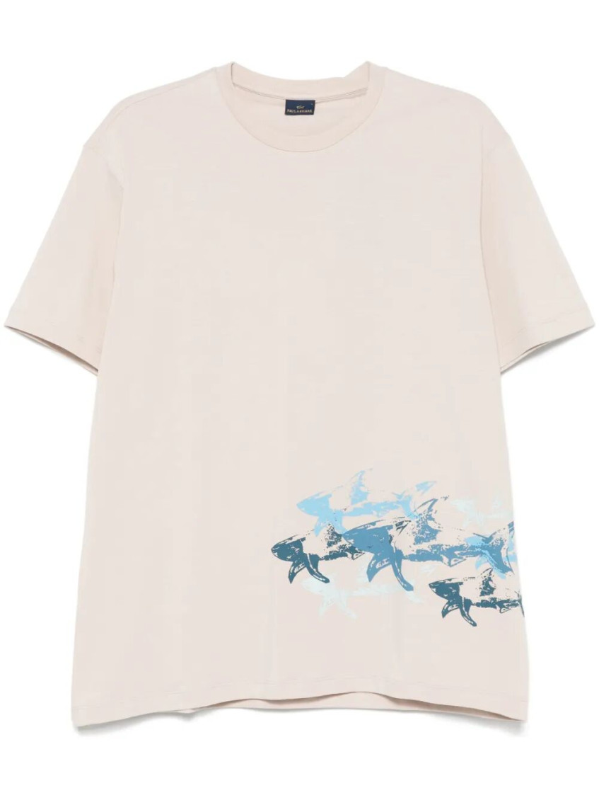 Paul & Shark Cotton Jersey T-shirt With Distressed Sharks Print Clothing In White