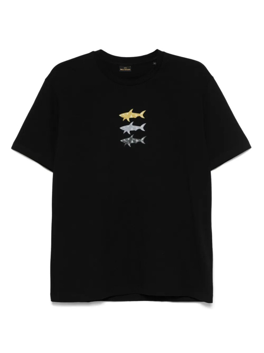 Paul & Shark Sharks Print Cotton Jersey T-shirt Clothing In Black