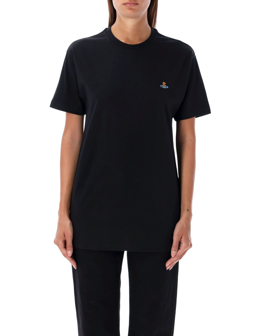 Vivienne Westwood Organic Cotton T-shirt With Signature Orb Logo In Black