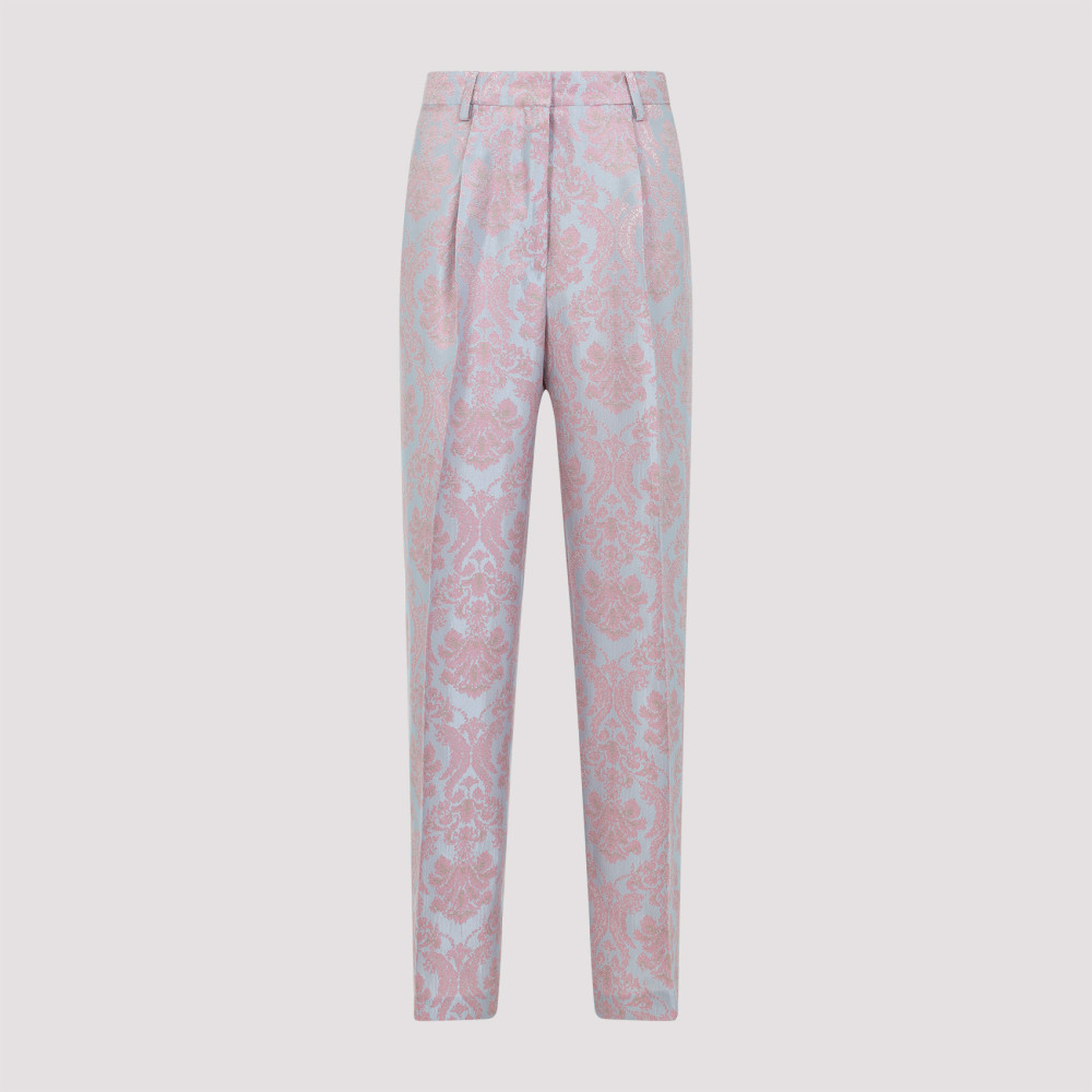 Dries Van Noten Tailored Trousers With Delicate Floral Pattern In Light Blue