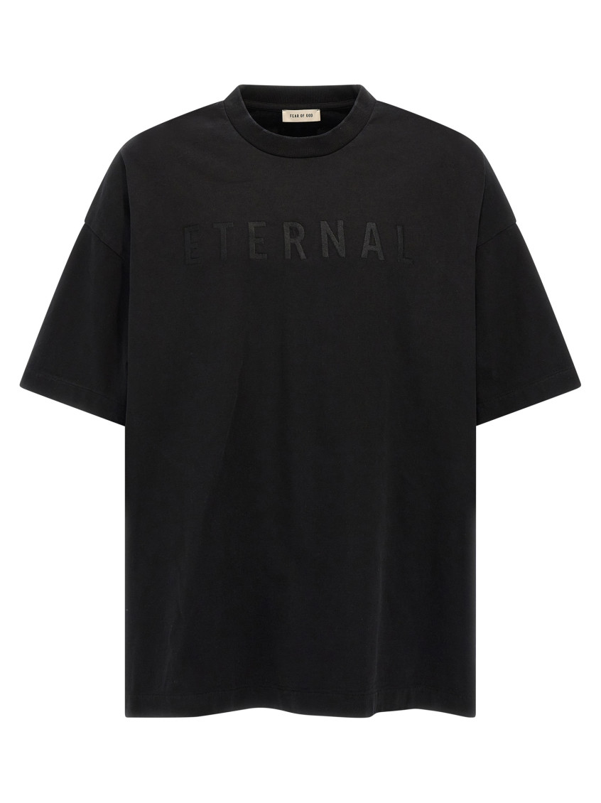 Fear Of God Eternal Black Crewneck T-shirt With Tonal Embroidery On The Front And Logo Patch On The Rear In Cott In Black