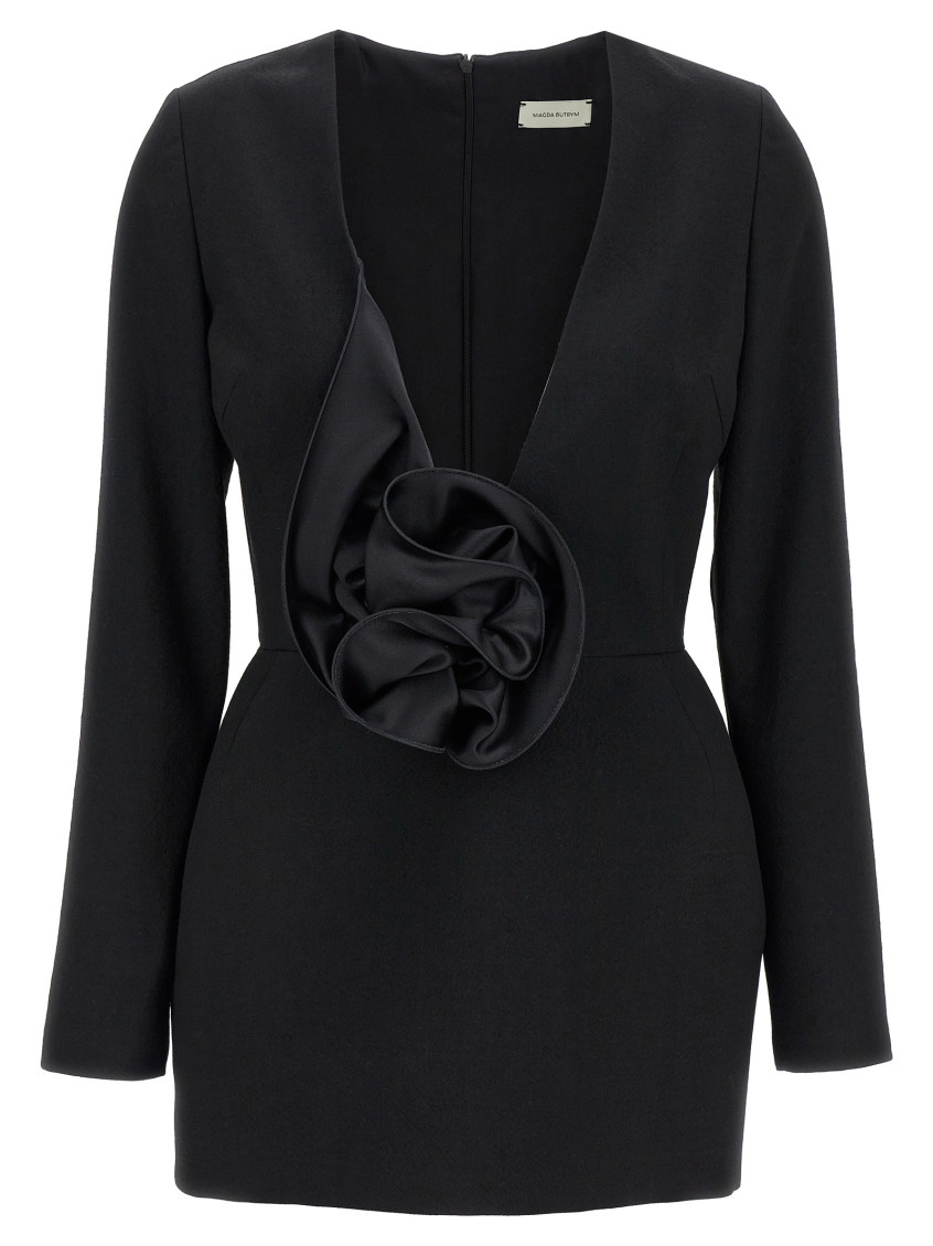 Magda Butrym Oversized Floral Embellished Silk-wool Dress In Black