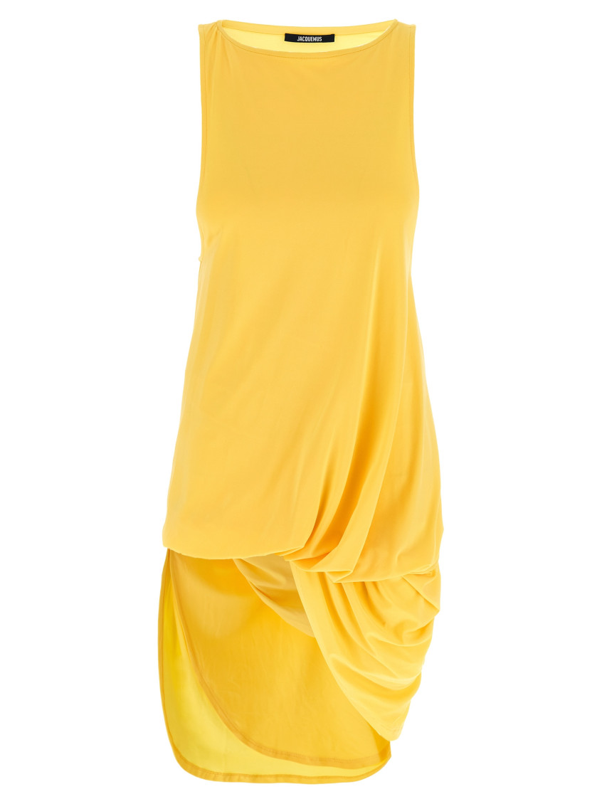 Jacquemus Peplo Sleeveless Draped High-low Dress In Yellow