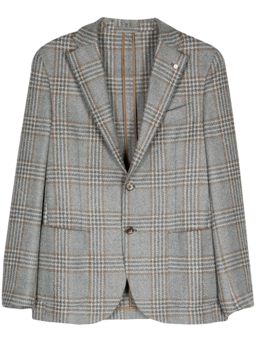 Luigi Bianchi Tartan Check Wool Blend Jacket In Grey