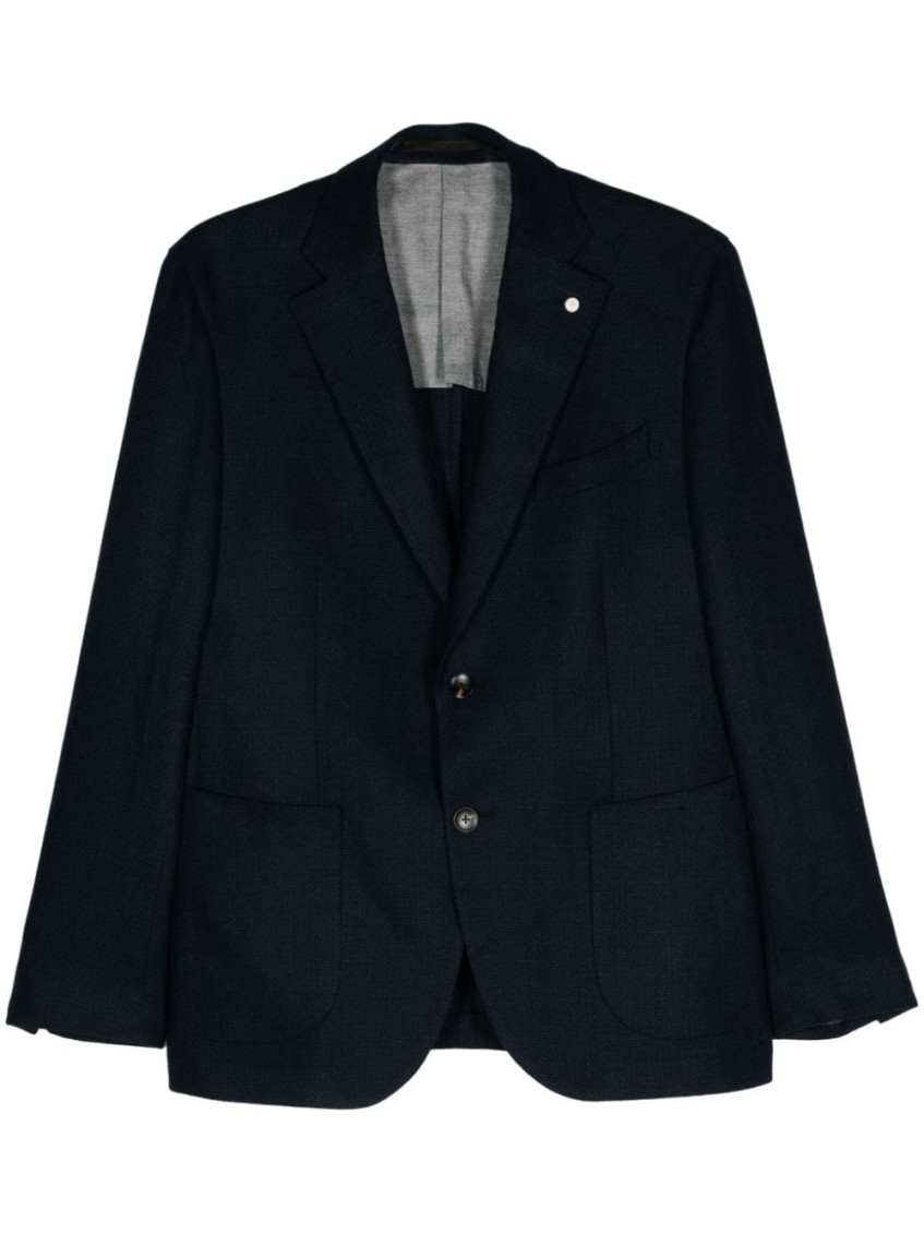Luigi Bianchi Wool Blazer Textured Finish In Navy Blue