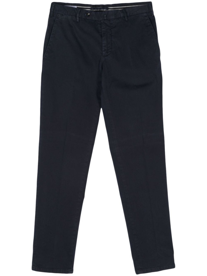 Luigi Bianchi Logo Cotton Blend Trousers With Tapered Leg In Navy Blue