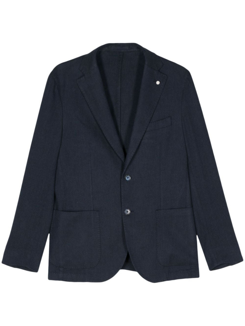 Luigi Bianchi Navy Blue Herringbone Jacket In Navy Blue
