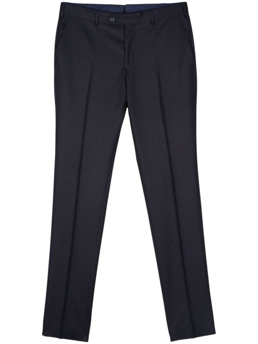 Luigi Bianchi Tapered Leg Wool Trousers In Navy Blue