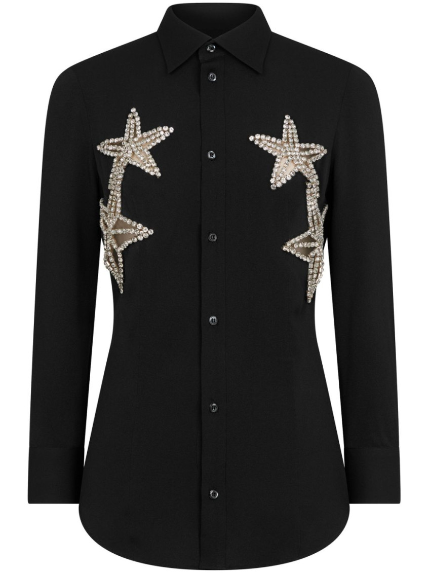 Shop Dsquared2 Black Star-applique Crystal-embellished Shirt