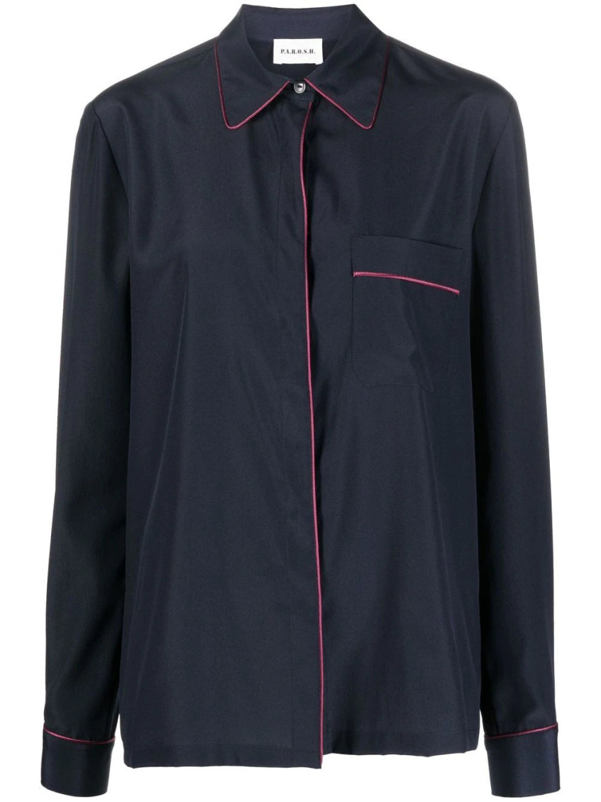 P.a.r.o.s.h . Seam-detail Button-up Shirt In Navy Blue