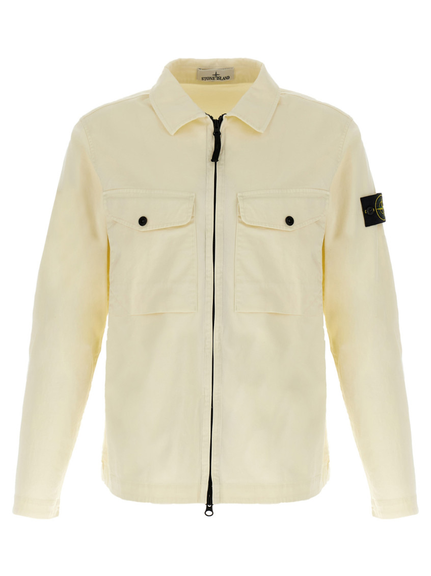 Shop Stone Island White Cotton Overshirt