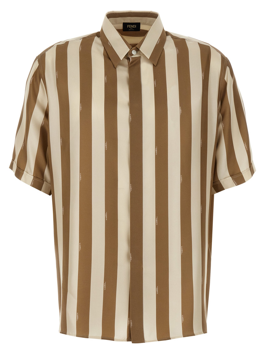 Fendi Beige Pequin Silk Shirt In Brown