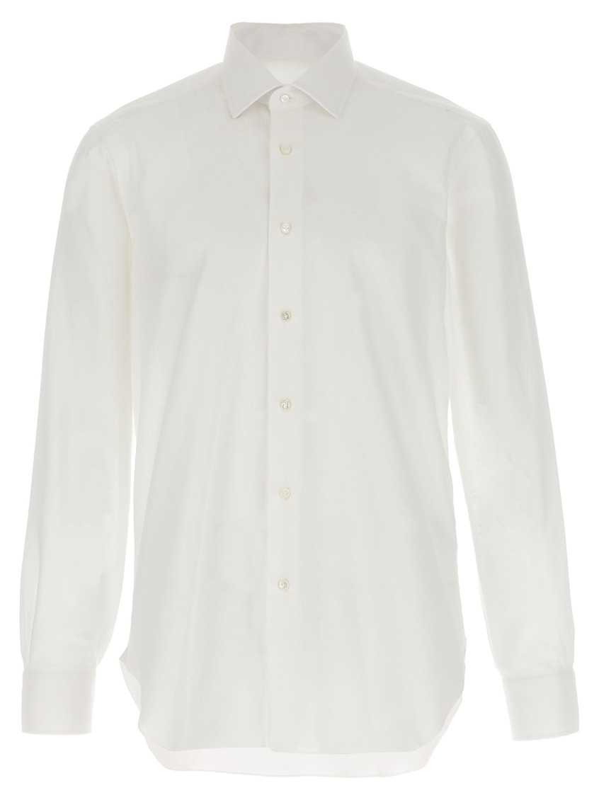 Barba Napoli Honeycomb-pattern Cotton Shirt In White