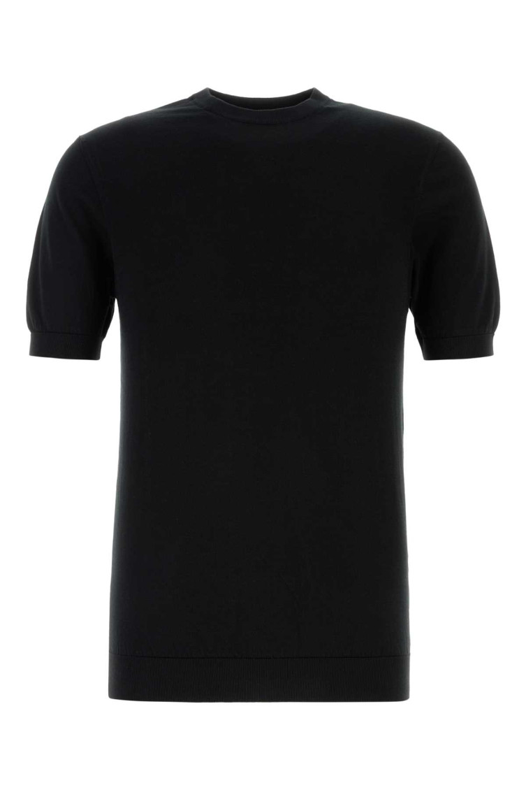 Fedeli Ribbed Hem Short Sleeves Textured Pattern In Black