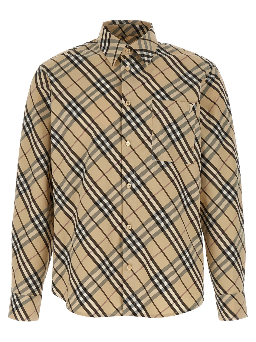 Burberry Check Shirt With Button-down Collar And Chest Pocket In Beige