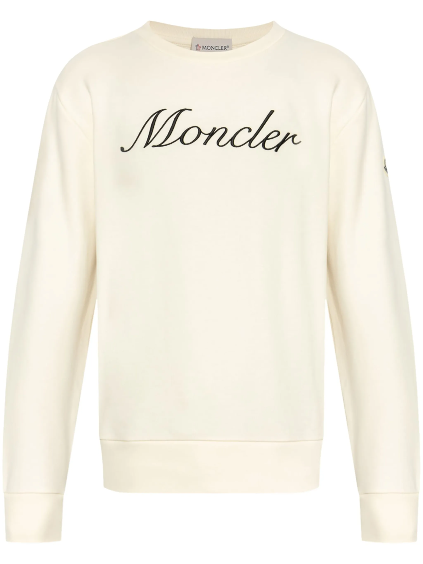 Shop Moncler Natural Logo-embroidered Sweatshirt