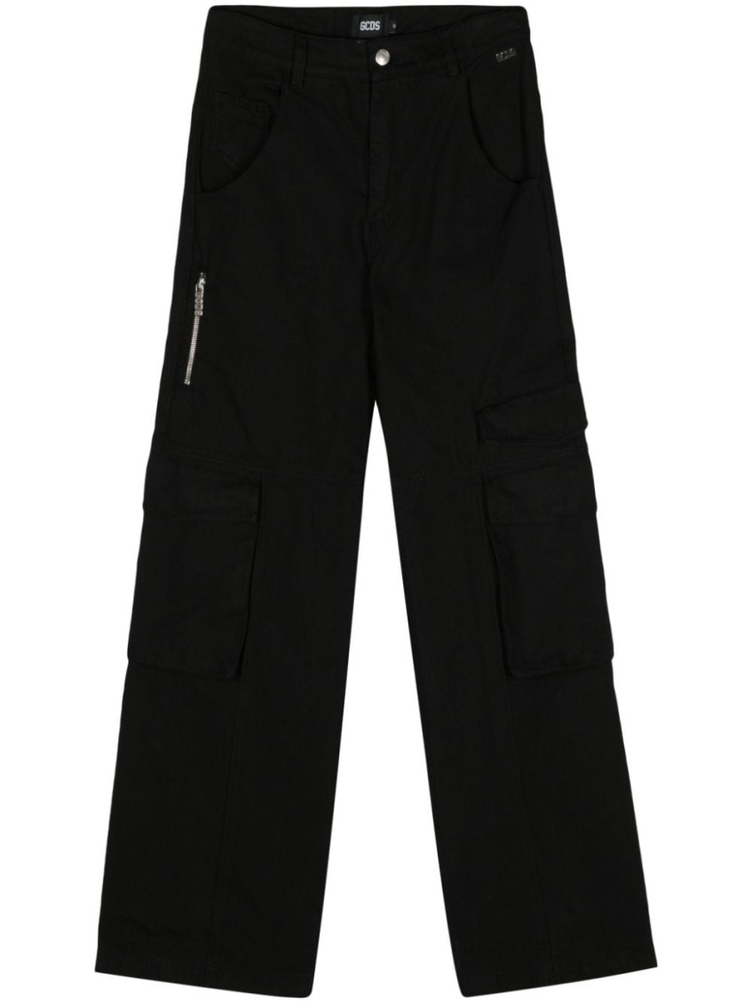 Gcds Logo Patch Wide-leg Cargo Pants In Black
