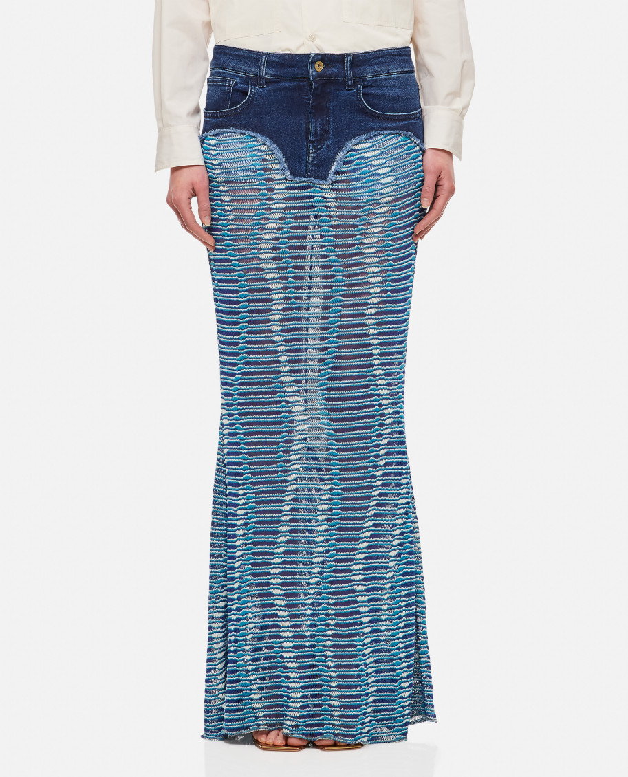 Vitelli Siren Denim Jaquard Maxi Skirt In Dark Blue