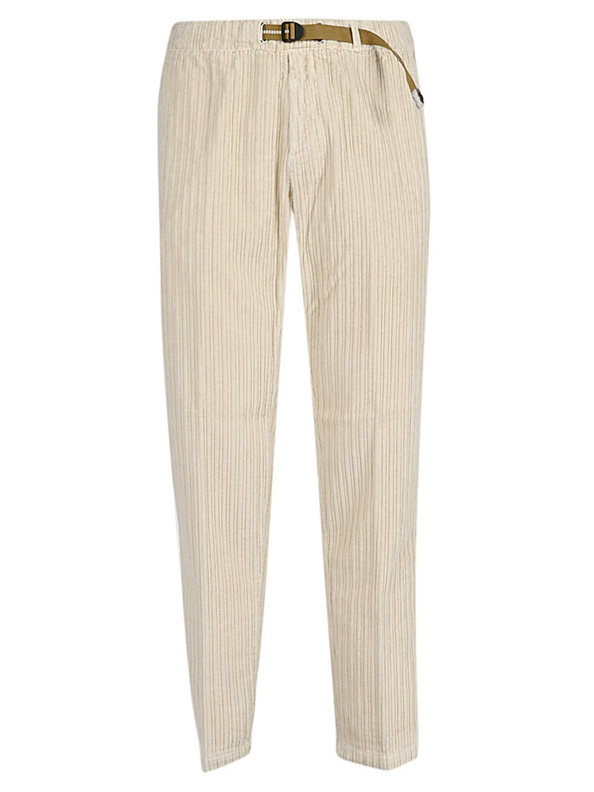 White Sand Cotton Ribbed Trousers In Neutral