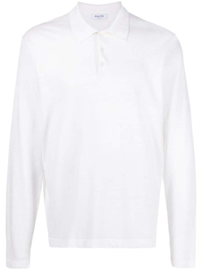 Paltò White Long Sleeve Linen Polo Shirt In White