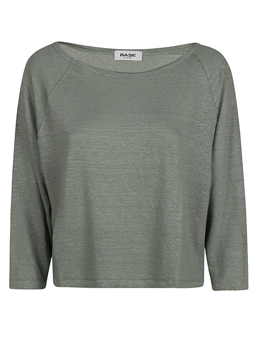 Baserange Base Linen Boat Neck Sweater In Green