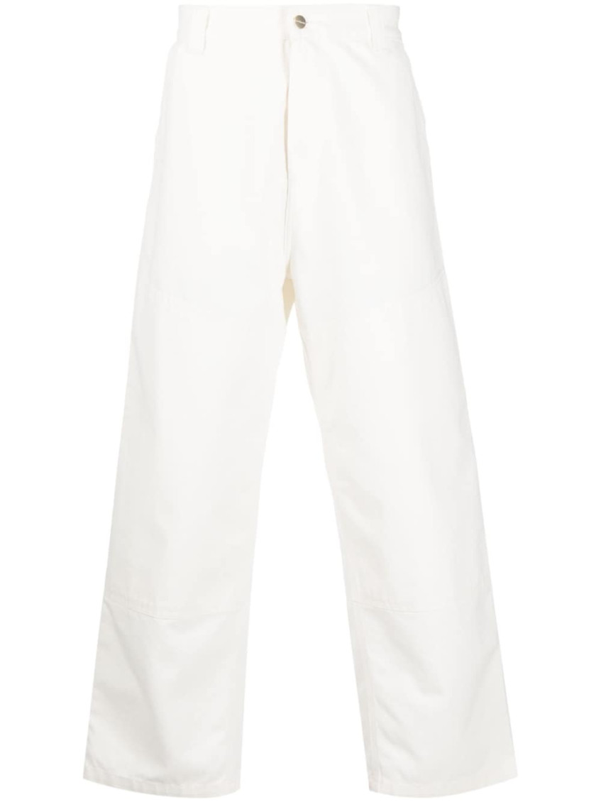 Carhartt Wide Leg Cotton Trousers With Side Pockets In White