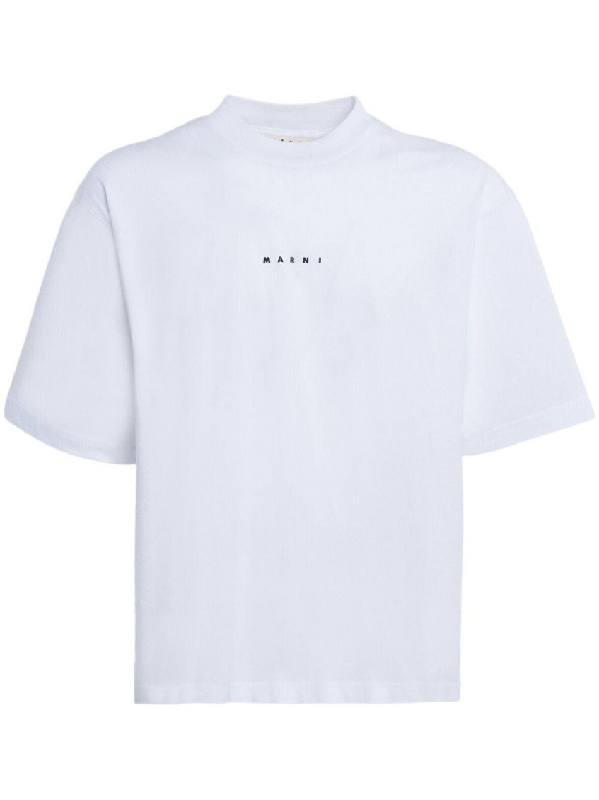 Marni White Cotton T-shirt With Logo Print In White