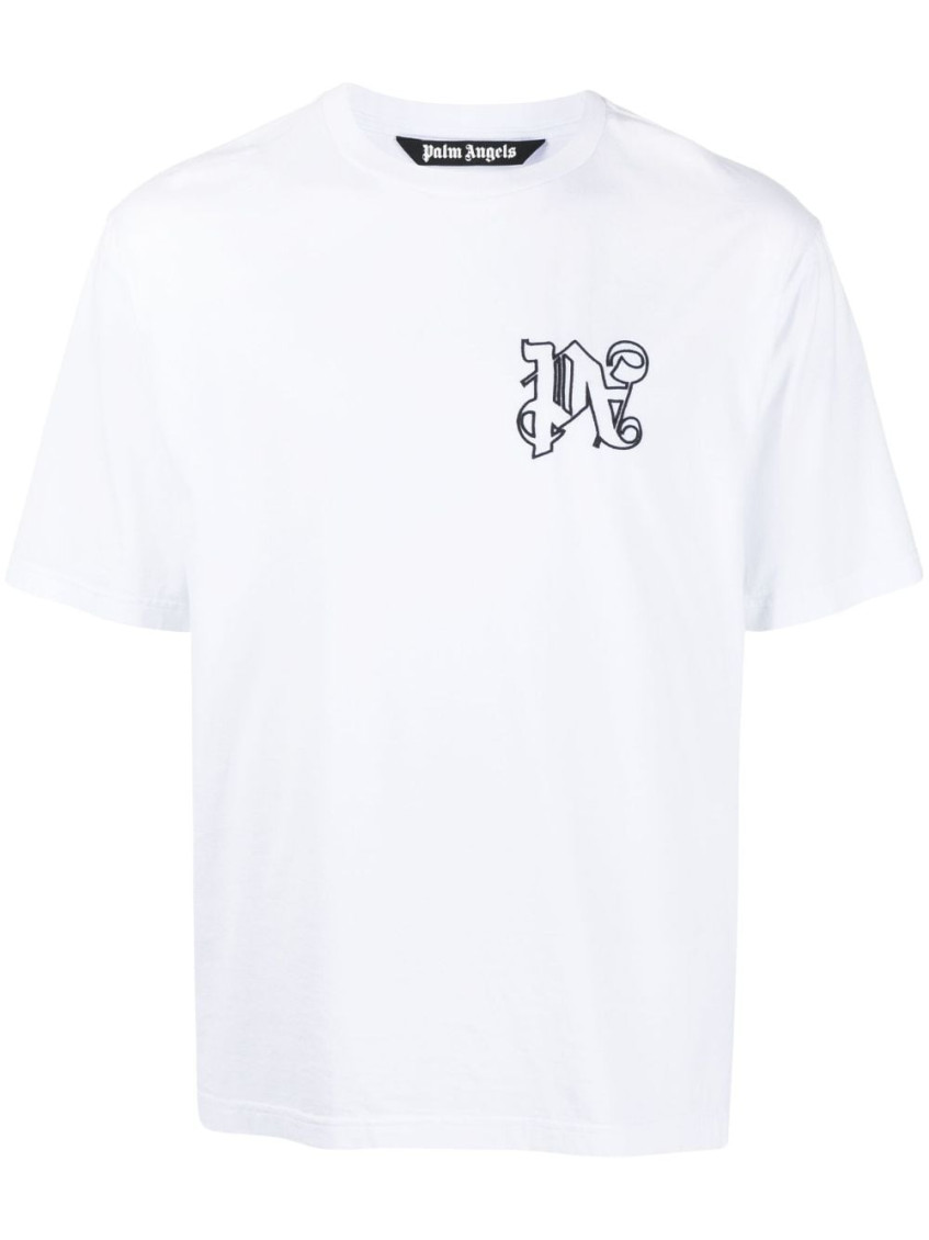 Shop Palm Angels Monogram Cotton T-shirt In White