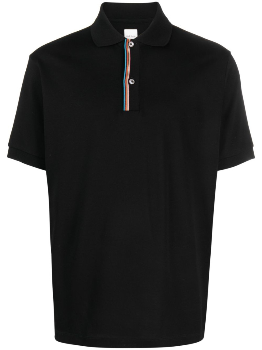 Paul Smith Signature Stripe Cotton Polo Shirt In Black