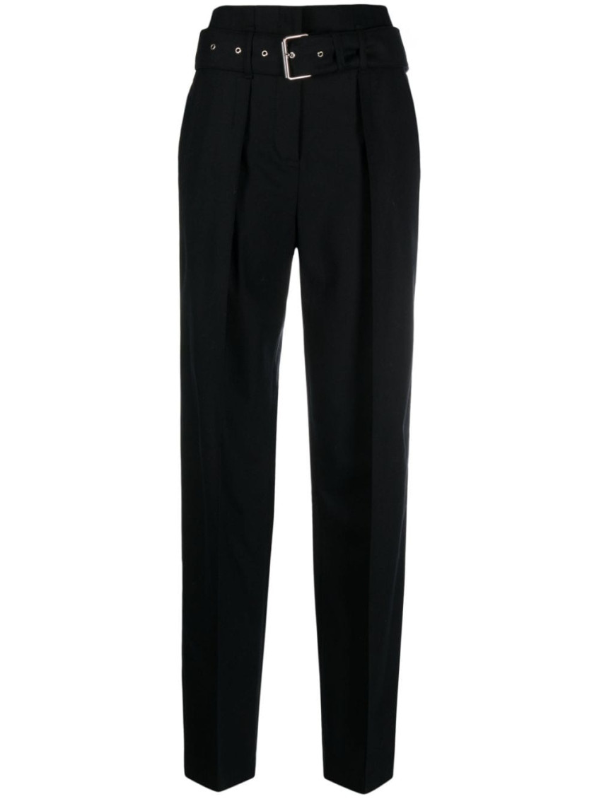 Iro Belted High-waisted Tailored Wool Trousers In Black