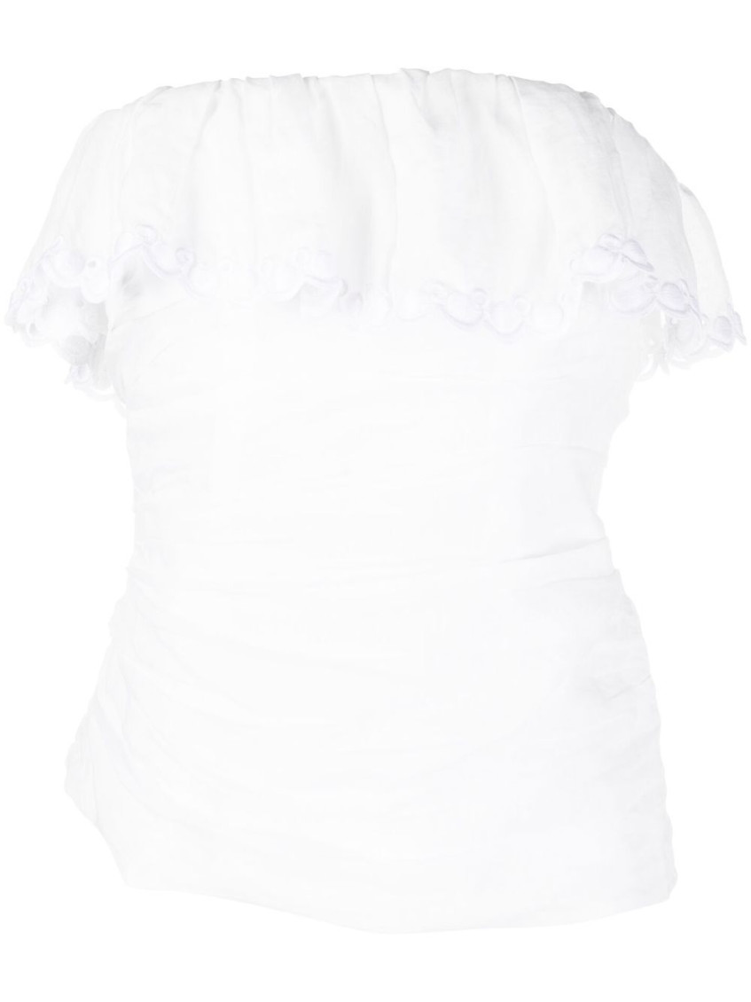 Isabel Marant Asymmetric Eyelet Fitted Off-the-shoulder Ruffled Top In White
