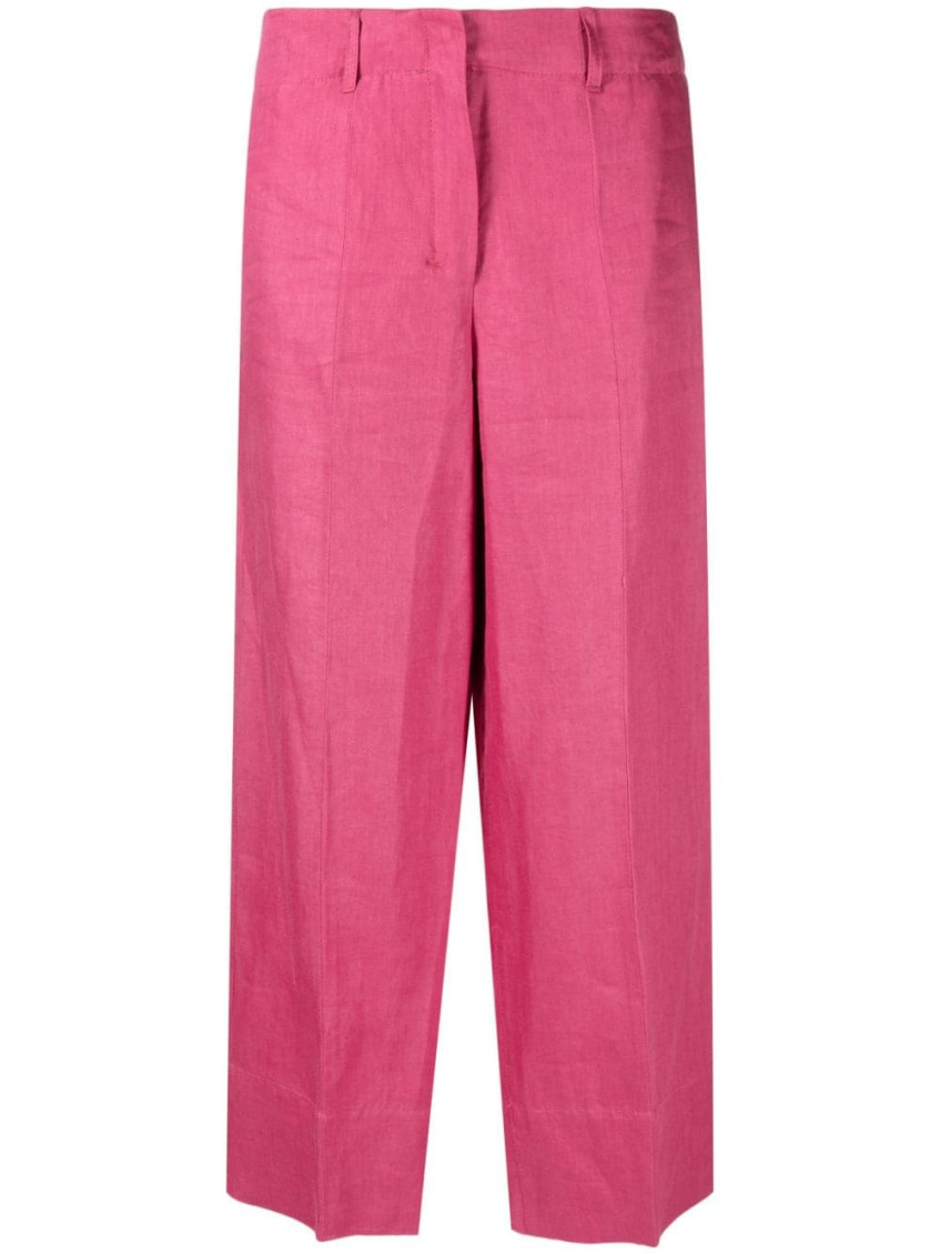 Max Mara Wide-leg Linen Trousers In Fuchsia
