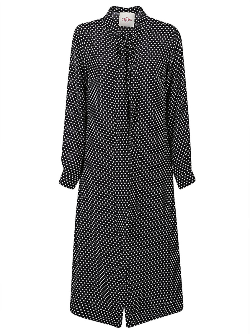 Cri.da Crida Polka Dot Silk Midi Dress In Black