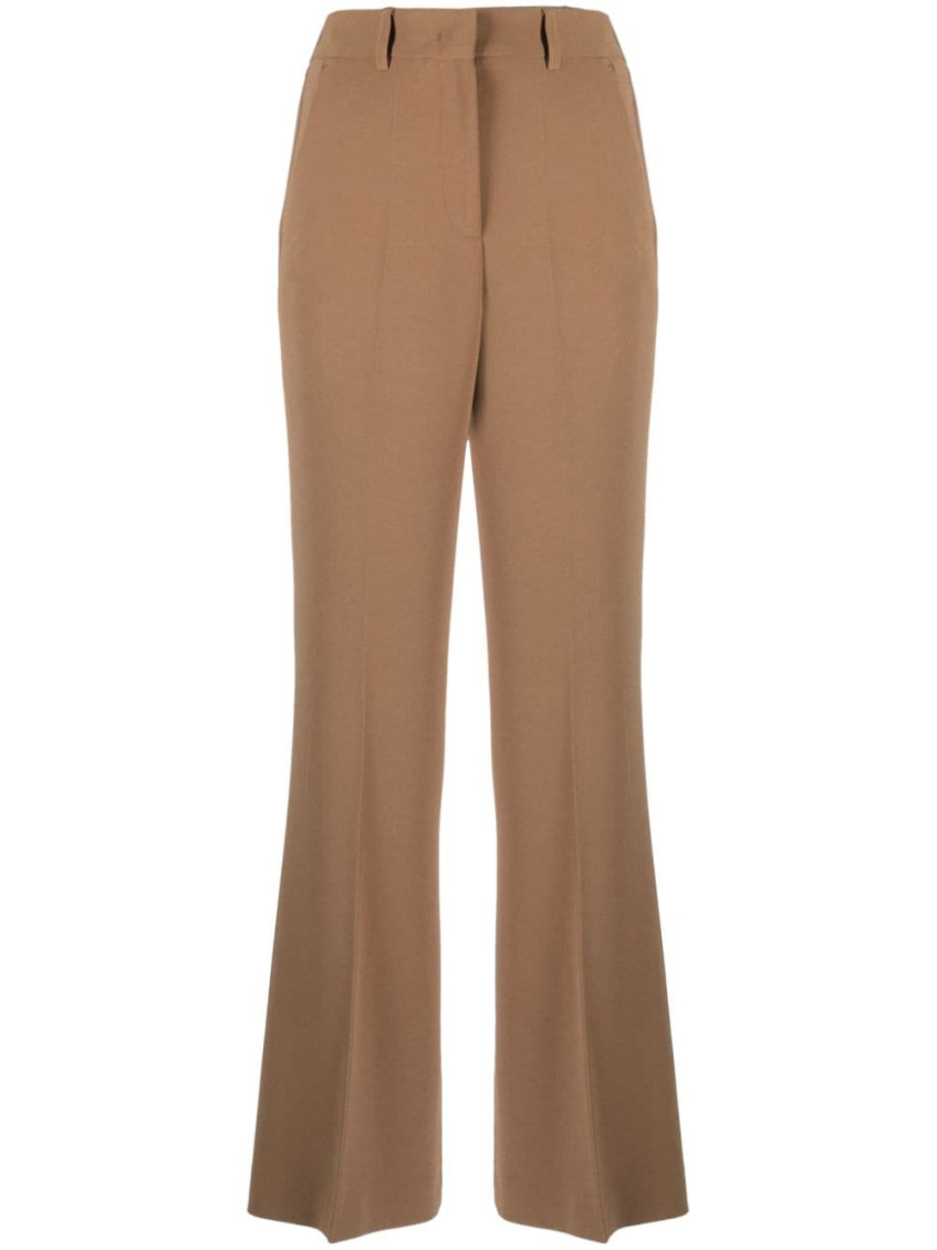 Alberto Biani Crepe High-waist Flared Trousers In Brown