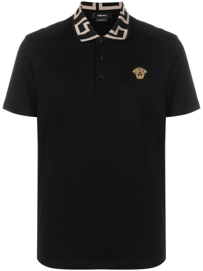 Shop Versace Black Greca Logo Polo