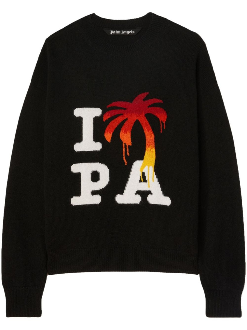 Palm Angels I Love Pa Wool Blend Sweater In Black