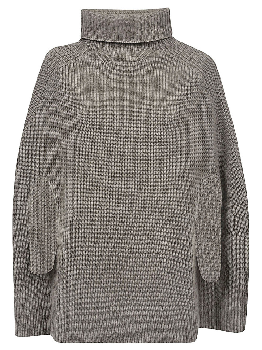 Sa Su Phi Ribbed Wool High Neck Cape In Gray