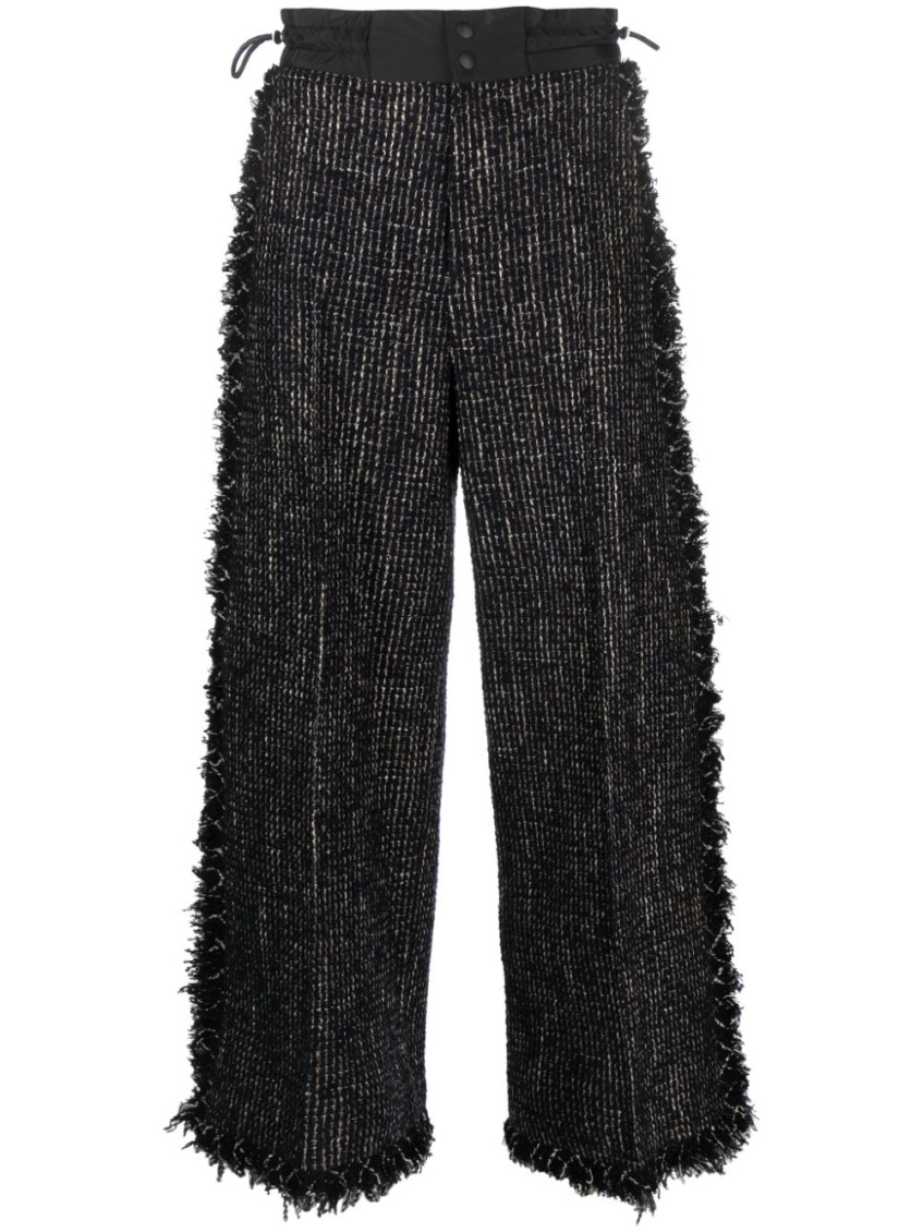 Sacai Cropped-leg Tweed Trousers In Black