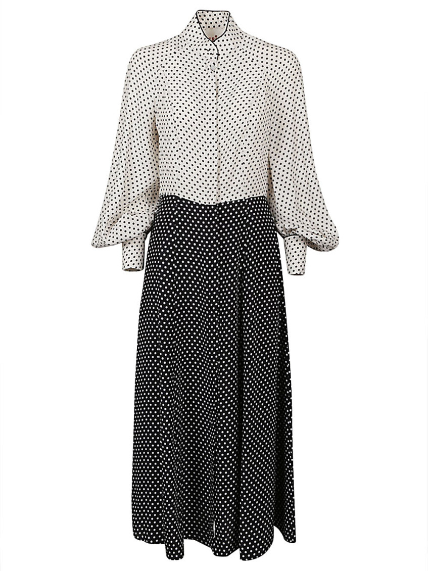 Cri.da Crida Polka Dot Silk Midi Dress In Black