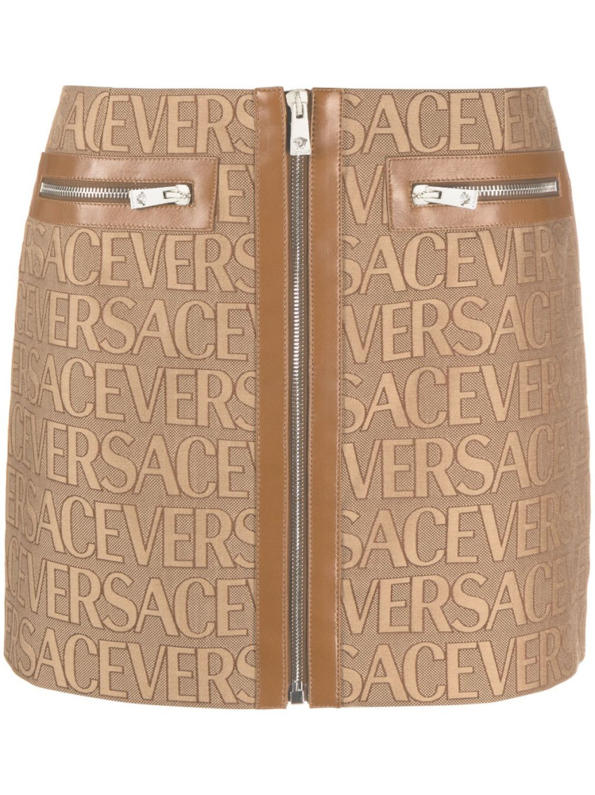 Versace Jacquard Pattern Mini Skirt In Beige