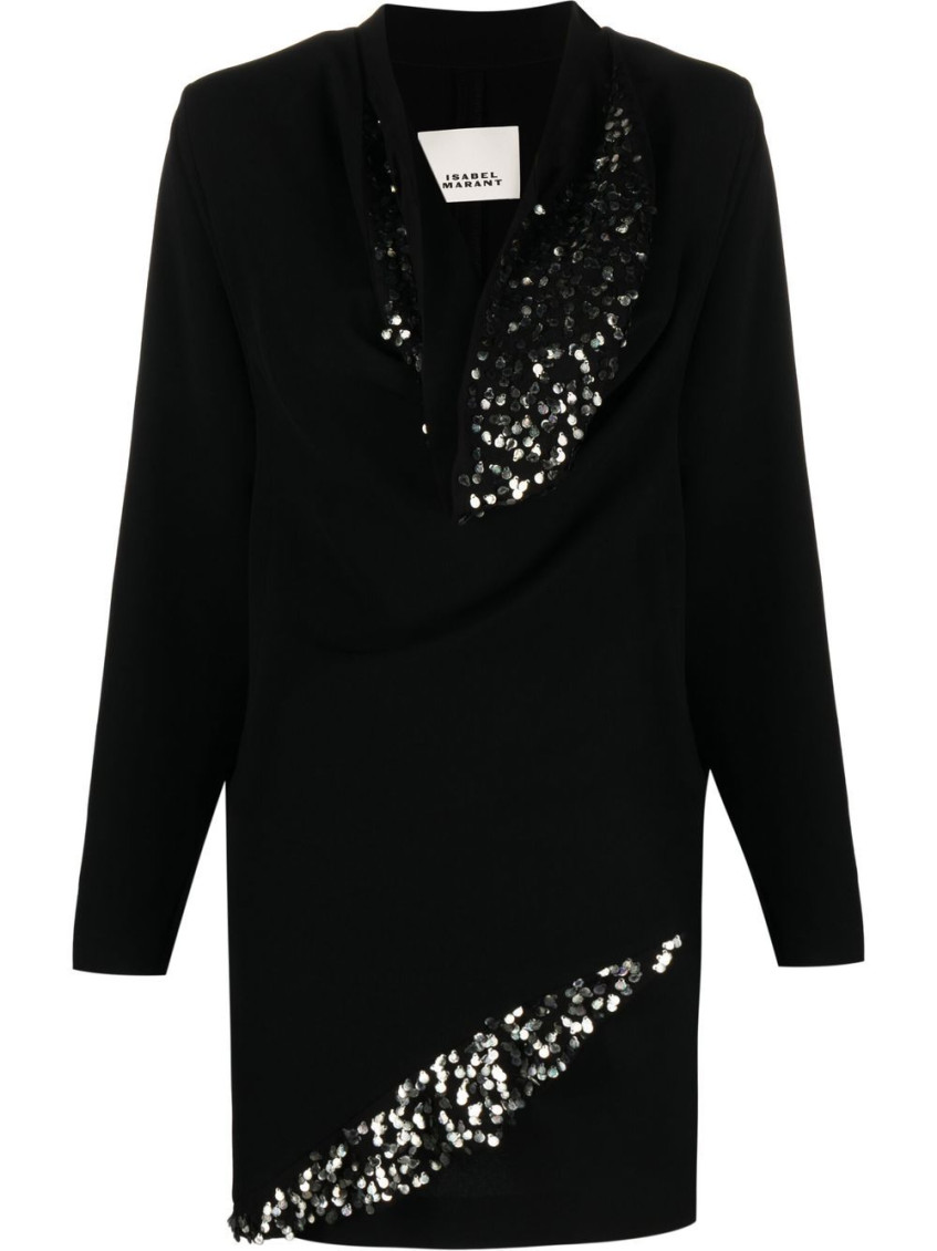 Isabel Marant Lazeli Draped Sequin-embellished Crepe Mini Dress In Black