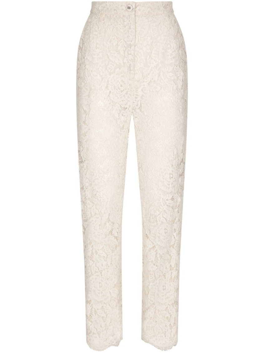 Dolce & Gabbana Logo Lace Casual Pants In White