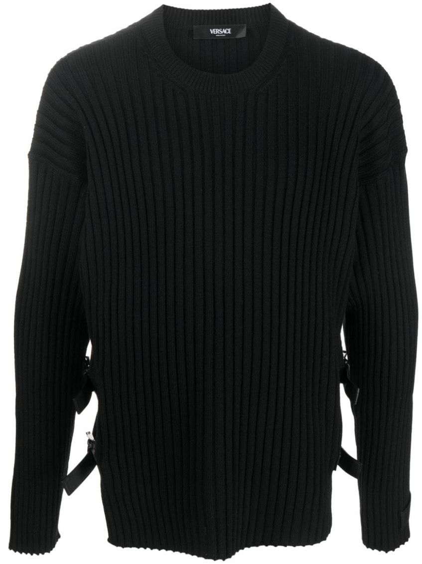 Versace Maglia Girocollo Buckle Look Sfilata In Black
