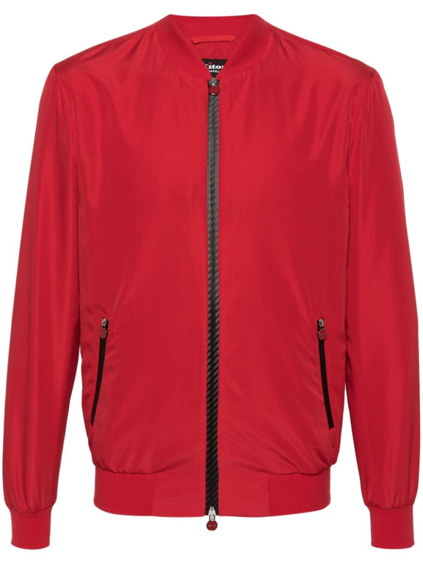 Kiton Zipper Baseball Collar Bomber Jacket In Red