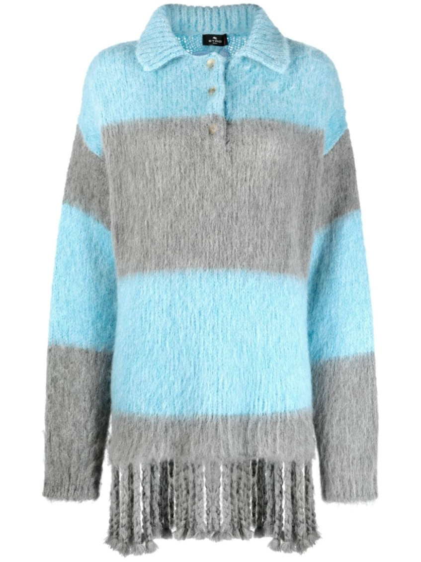 Etro Women's Striped Wool Blend Polo Shirt In Sky Blue
