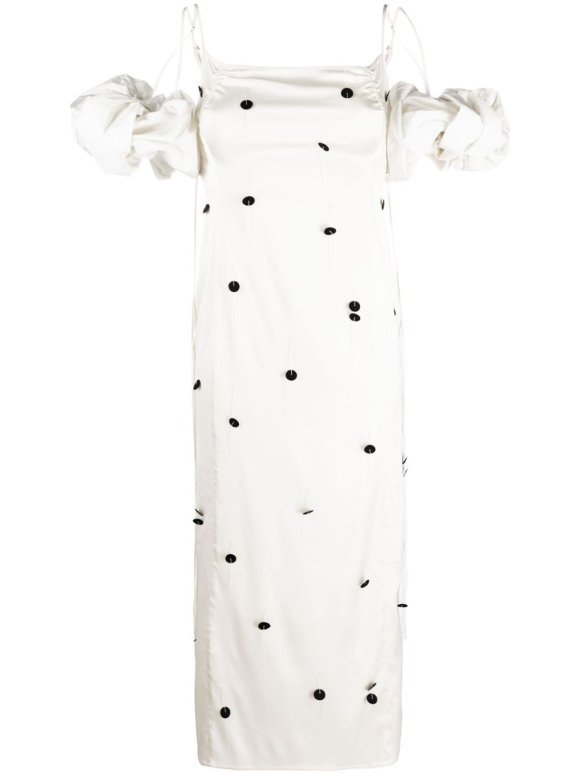 Jacquemus Chouchou Brodee Off-shoulder Mini Dress In White